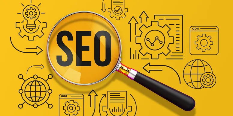 SEO concept with magnifying glass